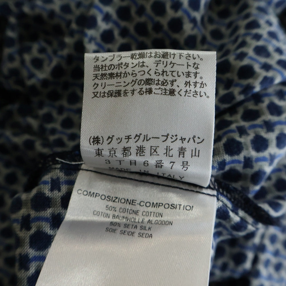 GUCCI(グッチ) シルク ワークシャツ 半袖シャツ カットソー ボタンダウン 総柄 ネイビー 232150 Z7536