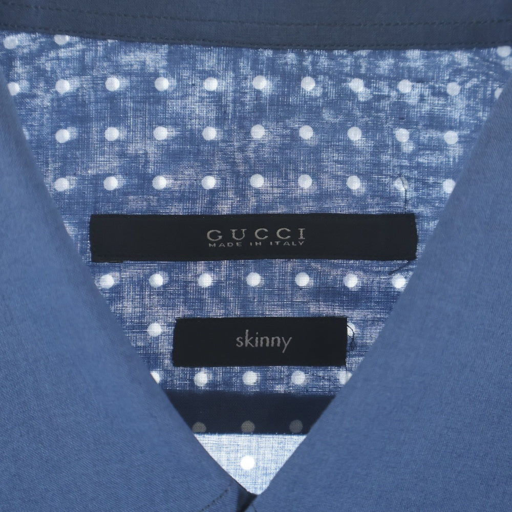 GUCCI(グッチ) コットン レギュラーカラー 半袖シャツ カットソー ドット ボーダー ブルー 324812 Z3597