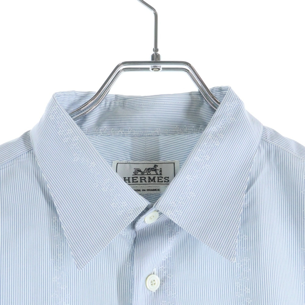 HERMES(エルメス) セリエボタン ドレスシャツ 長袖シャツ カットソー フラワーライン ボーダー グレー