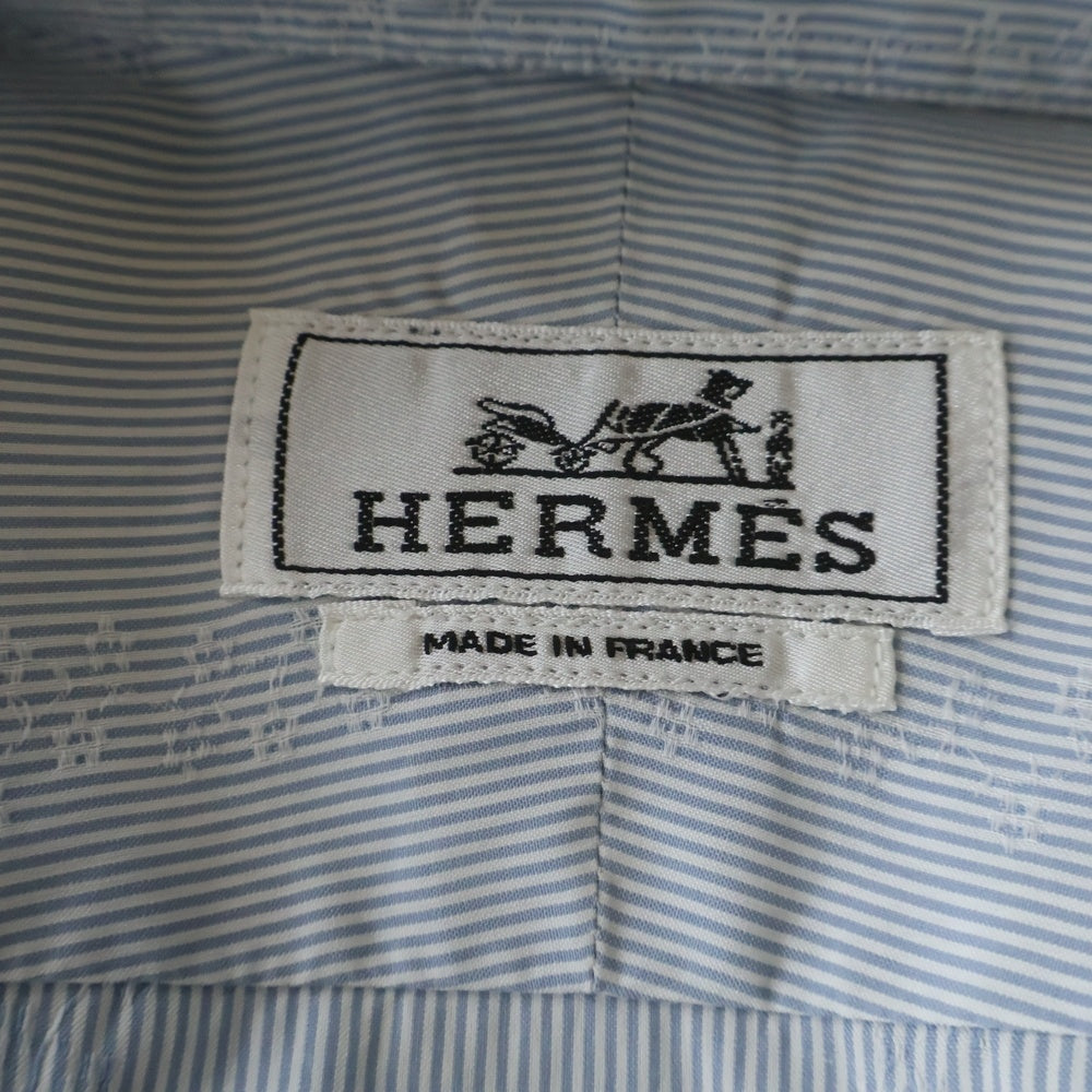 HERMES(エルメス) セリエボタン ドレスシャツ 長袖シャツ カットソー フラワーライン ボーダー グレー