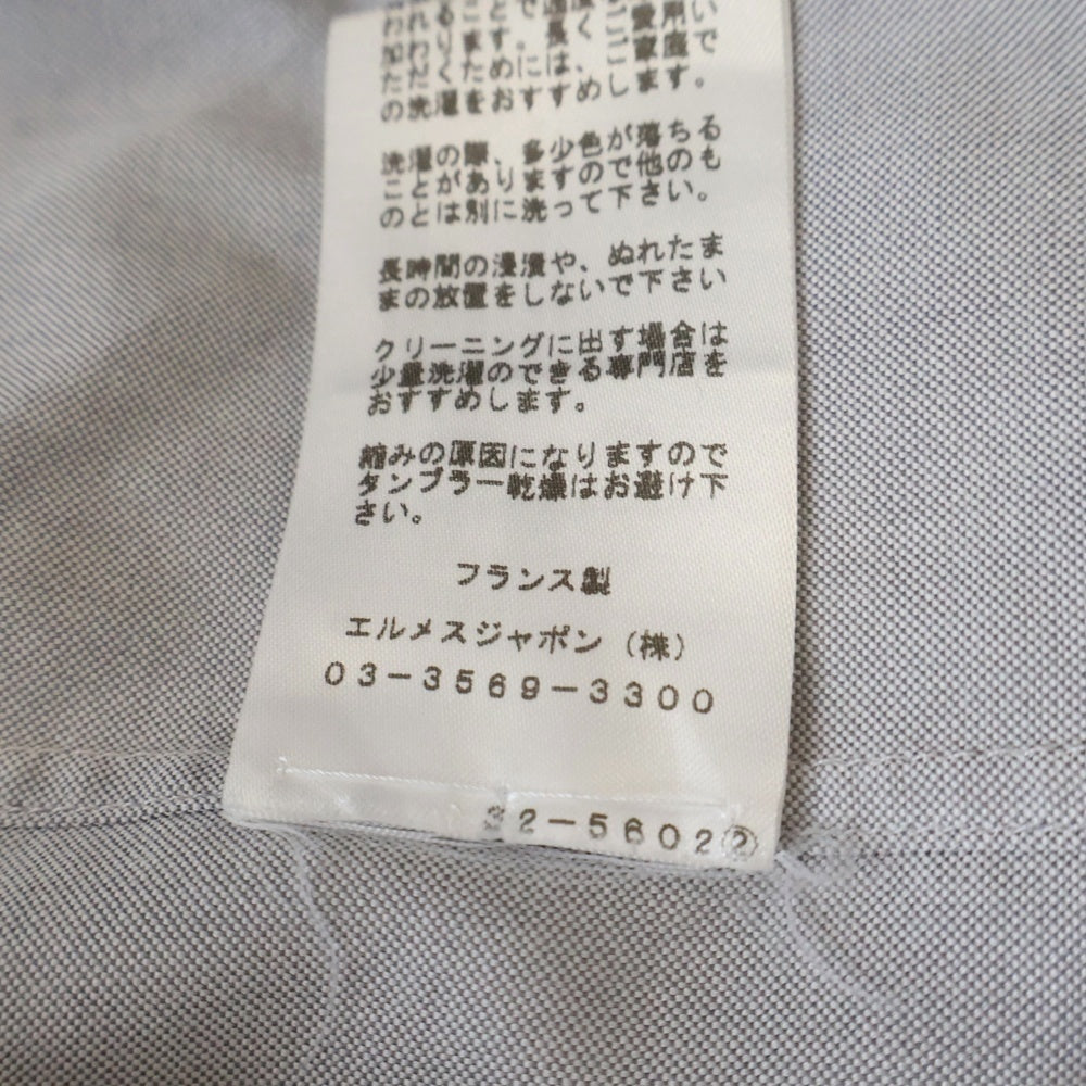 HERMES(エルメス) セリエボタン プレーン ドレスシャツ 長袖シャツ カットソー ボタンダウン グレー
