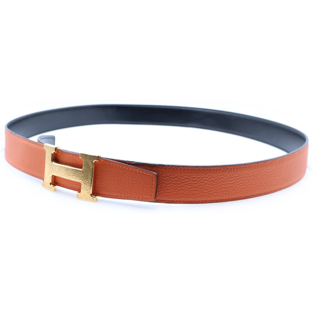 HERMES(エルメス) コンスタンス Hバックル U刻印 ゴールド金具 リバーシブル レザーベルト ブラック/オレンジ