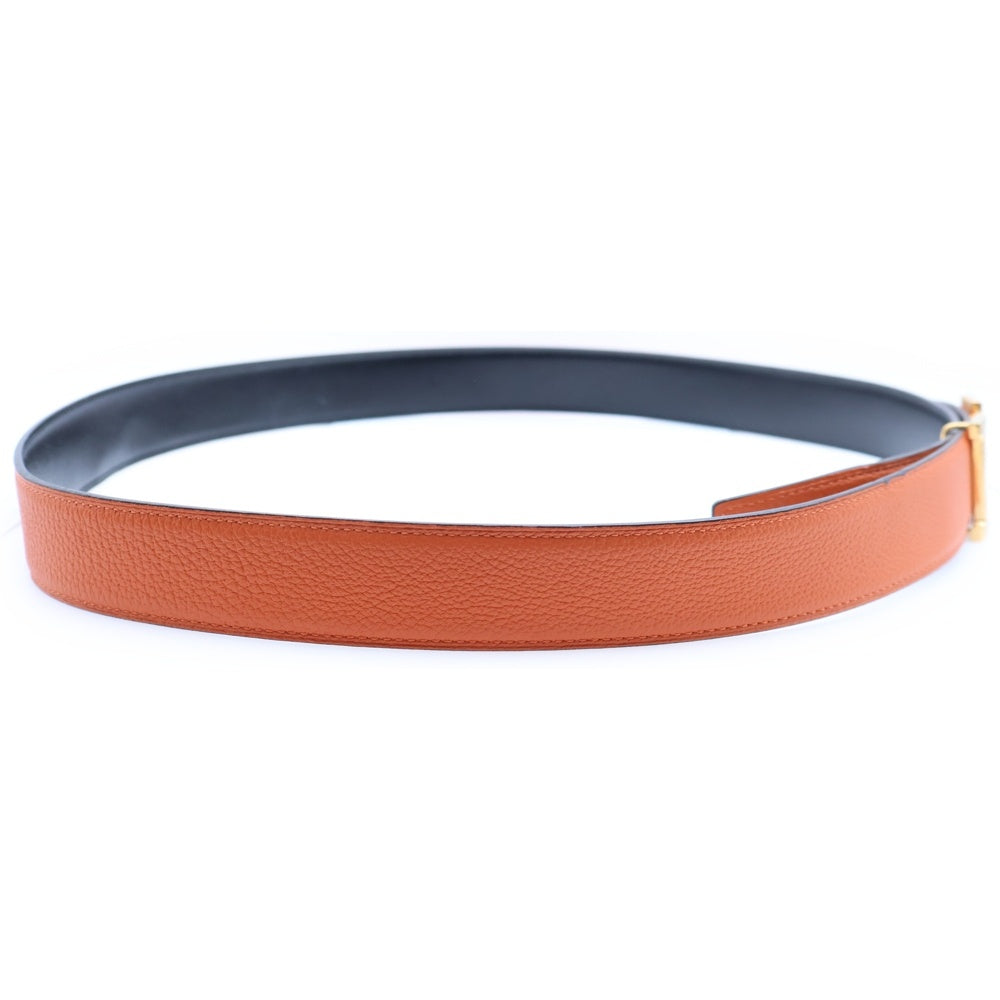 HERMES(エルメス) コンスタンス Hバックル U刻印 ゴールド金具 リバーシブル レザーベルト ブラック/オレンジ