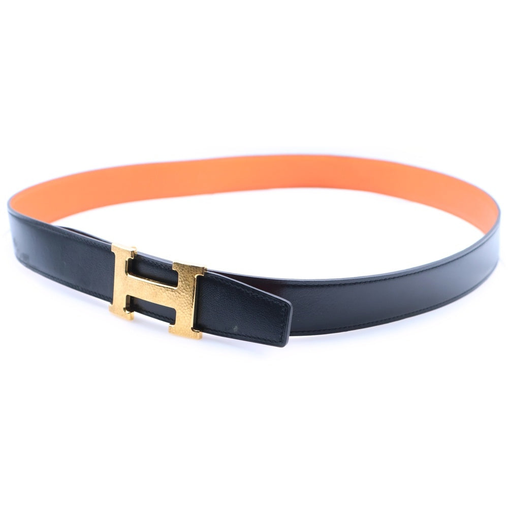 HERMES(エルメス) コンスタンス Hバックル U刻印 ゴールド金具 リバーシブル レザーベルト ブラック/オレンジ