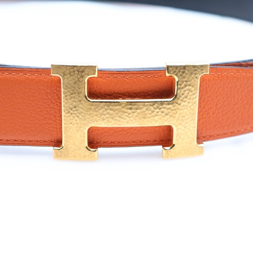 HERMES(エルメス) コンスタンス Hバックル U刻印 ゴールド金具 リバーシブル レザーベルト ブラック/オレンジ