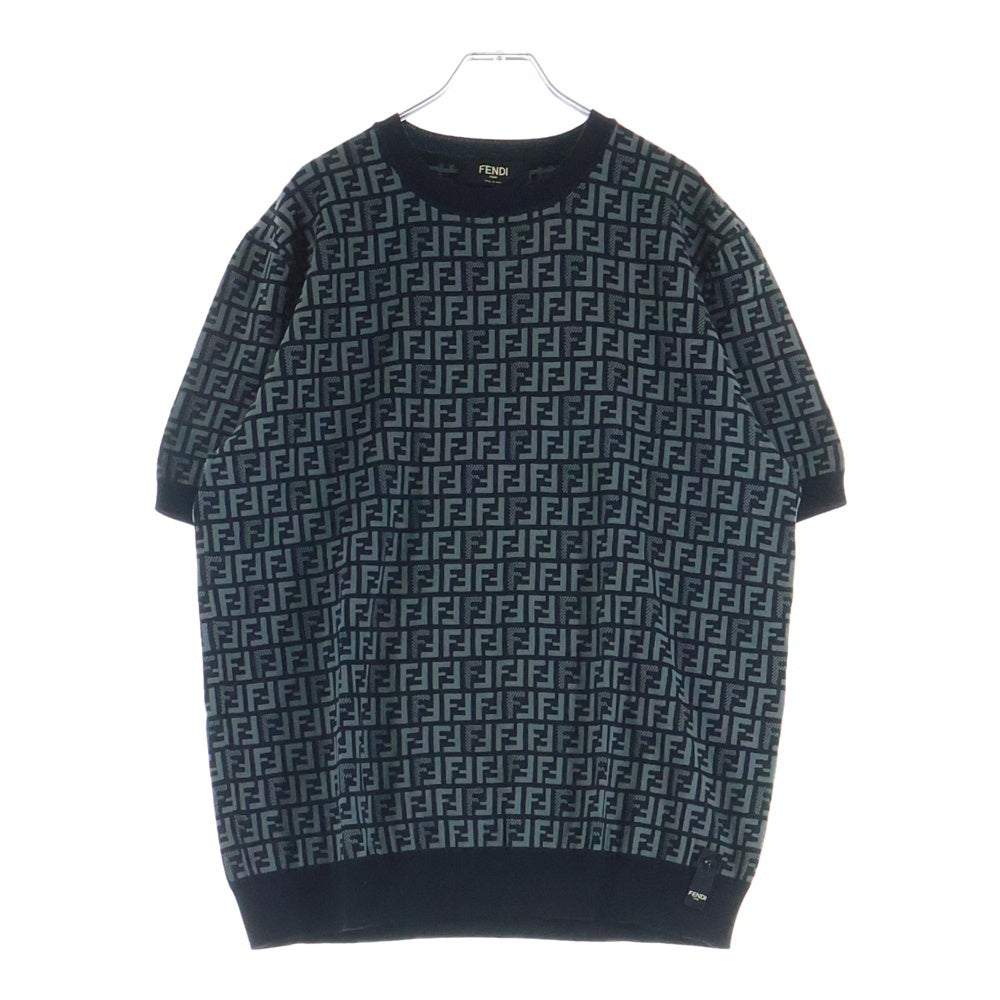 FENDI(フェンディ) ズッカ柄 サーマルニット クルーネック半袖ニットセーター ブラック FZY443 AKEW