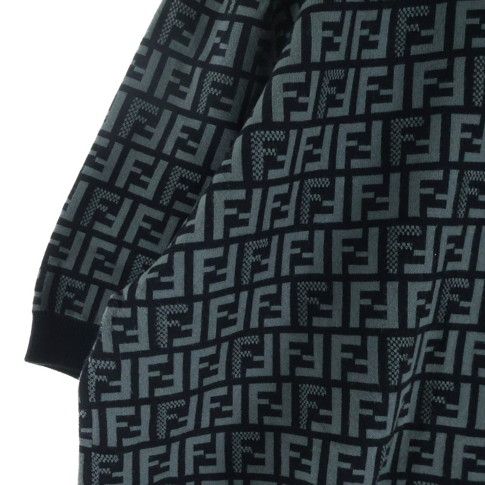 FENDI(フェンディ) ズッカ柄 サーマルニット クルーネック半袖ニットセーター ブラック FZY443 AKEW