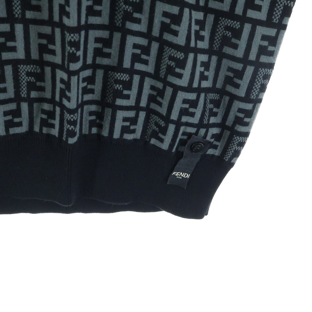 FENDI(フェンディ) ズッカ柄 サーマルニット クルーネック半袖ニットセーター ブラック FZY443 AKEW