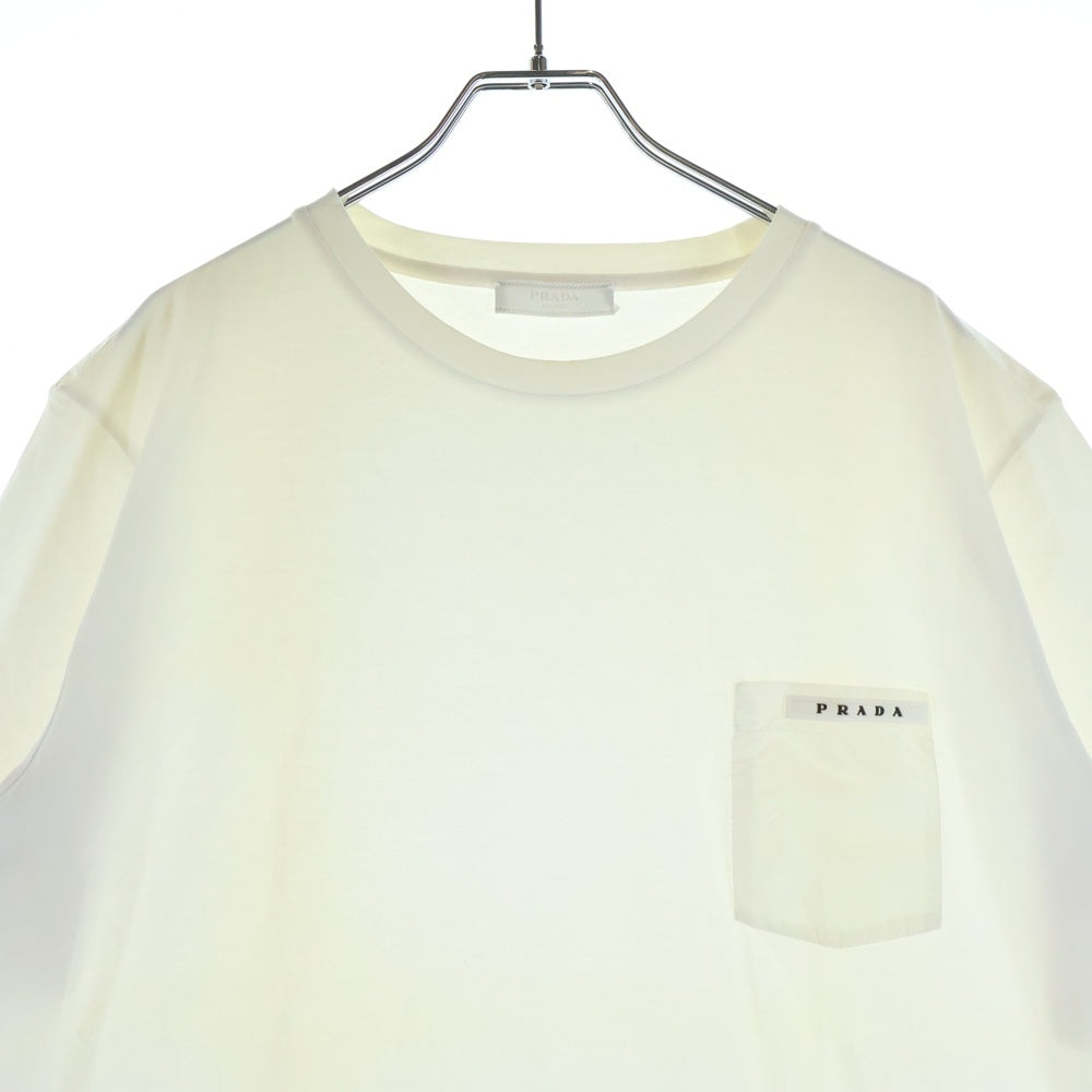 PRADA(プラダ) 21AW ラバーロゴ ナイロンポケット クルーネック半袖Tシャツカットソー ホワイト SJN250 R192 710