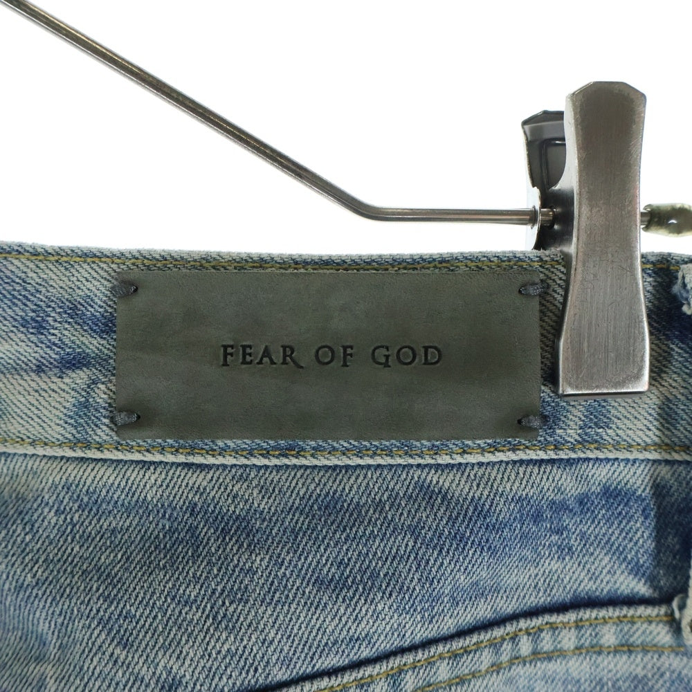 FEAR OF GOD(フィアオブゴッド) ペイント加工 裾ジップ スキニーデニムパンツ インディゴ/ホワイト 184103