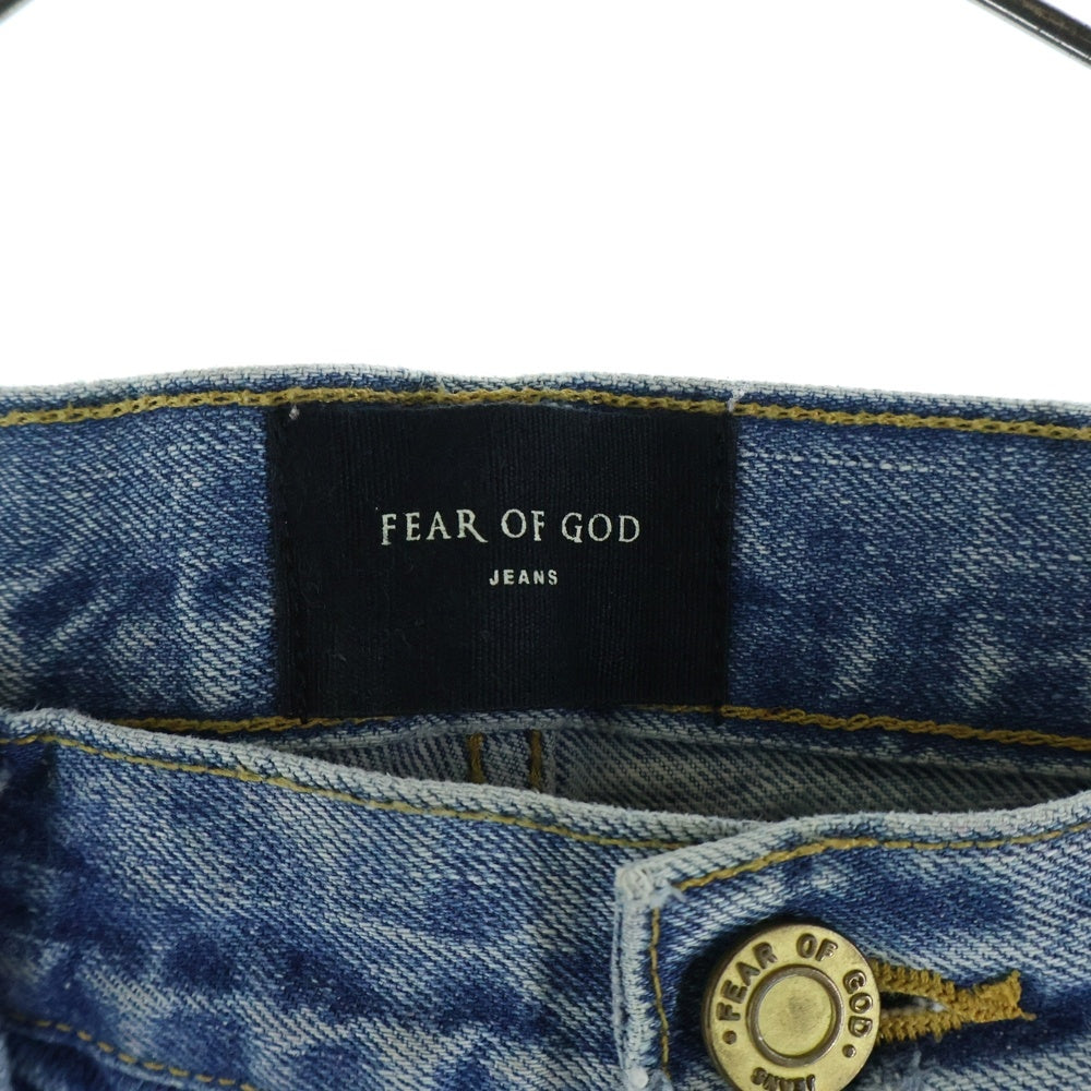 FEAR OF GOD(フィアオブゴッド) ペイント加工 裾ジップ スキニーデニムパンツ インディゴ/ホワイト 184103