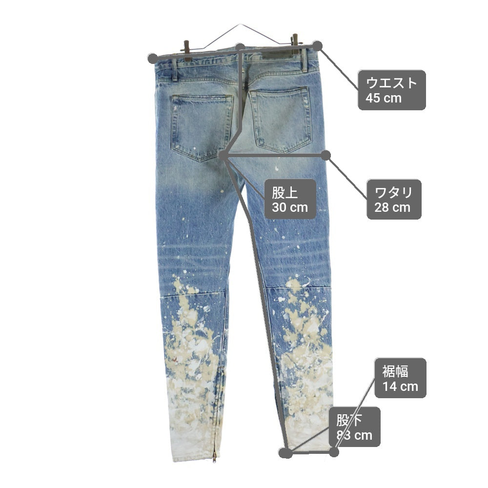 FEAR OF GOD(フィアオブゴッド) ペイント加工 裾ジップ スキニーデニムパンツ インディゴ/ホワイト 184103
