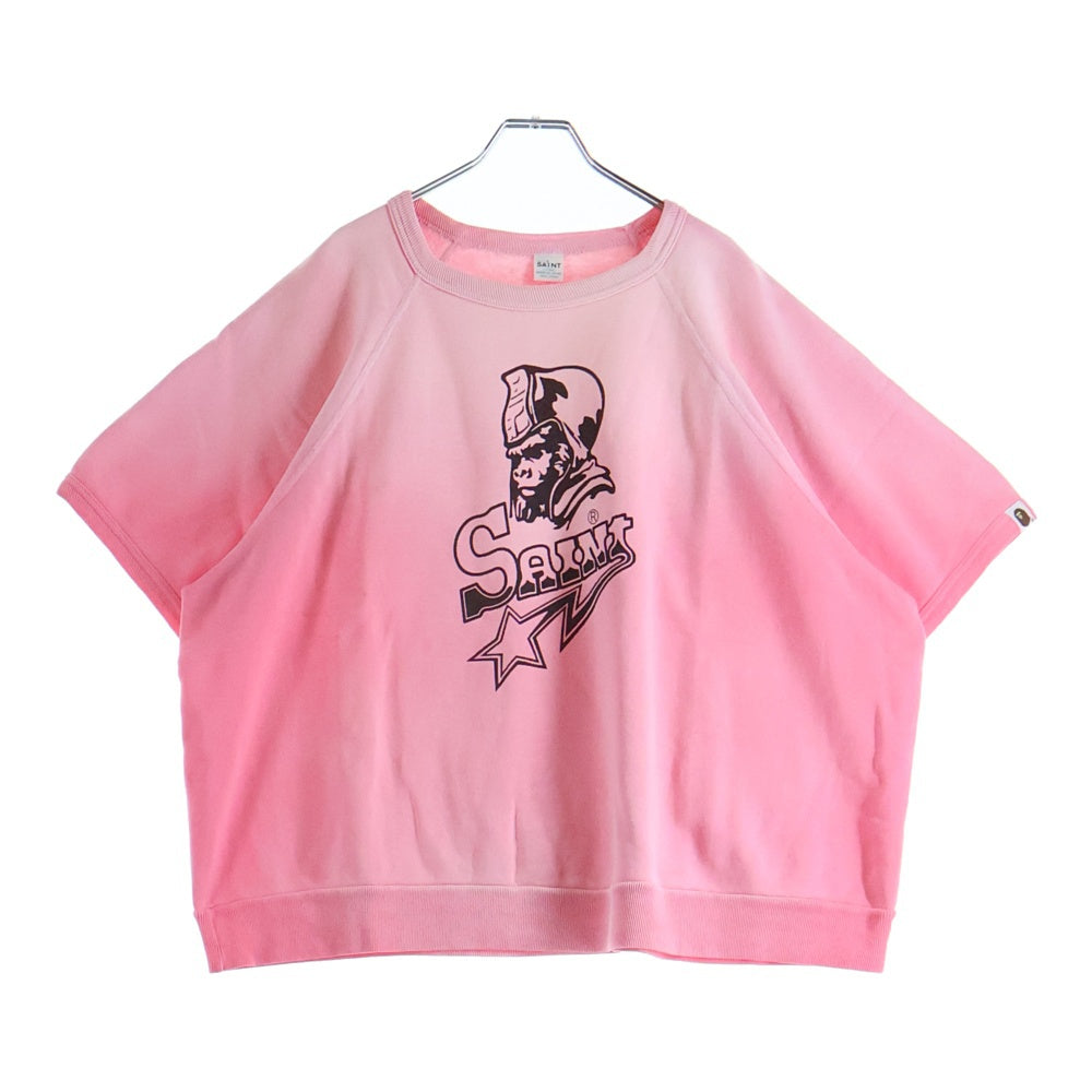 SAINT MICHAEL(セントマイケル) ×A BATHING APE BAPE_SS CRW N SWT SM-MK8-0000-C51 アベイシングエイプ フロントプリントクルーネック半袖スウェットTシャツカットソー ピンク