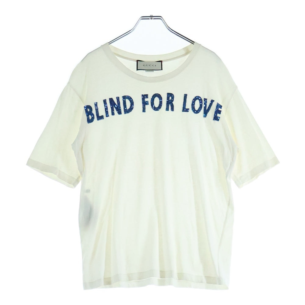 GUCCI(グッチ) Blind For Love T 435101 スパンコールロゴ クルーネック半袖Tシャツカットソー ホワイト