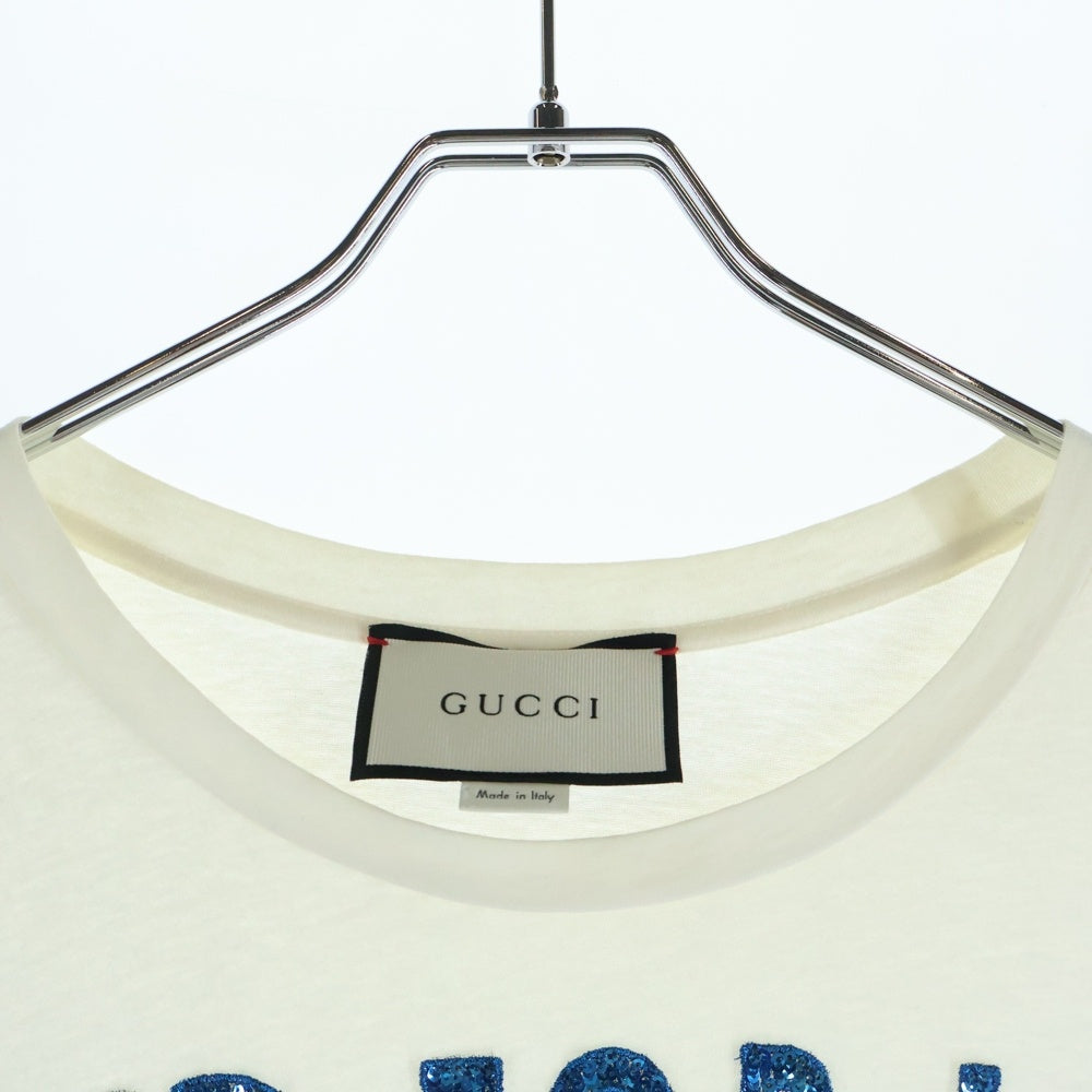 GUCCI(グッチ) Blind For Love T 435101 スパンコールロゴ クルーネック半袖Tシャツカットソー ホワイト