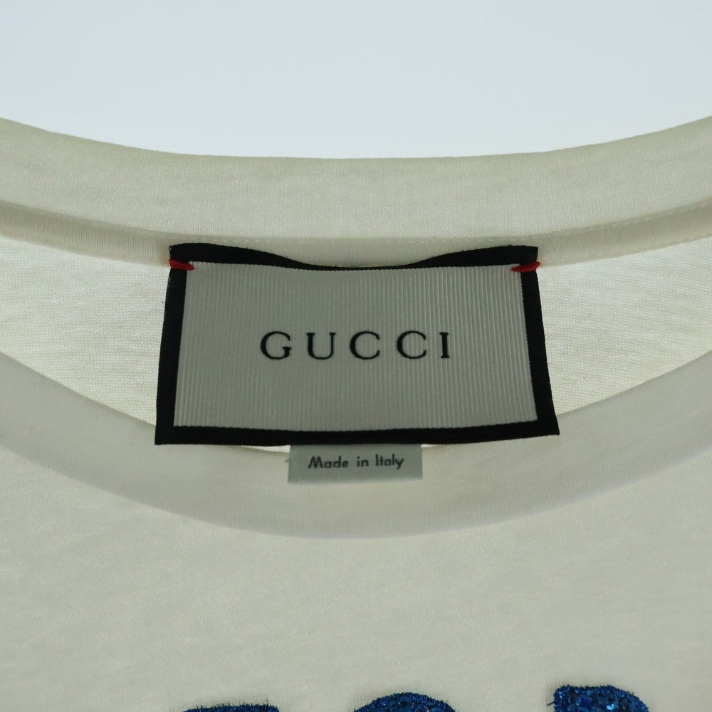 GUCCI(グッチ) Blind For Love T 435101 スパンコールロゴ クルーネック半袖Tシャツカットソー ホワイト