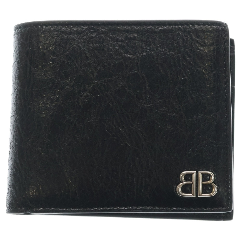 BALENCIAGA(バレンシアガ) BBロゴ レザー コンパクトウォレット 2つ折り財布 ブラック 779971