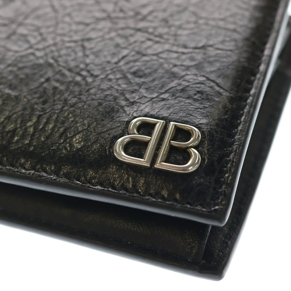 BALENCIAGA(バレンシアガ) BBロゴ レザー コンパクトウォレット 2つ折り財布 ブラック 779971