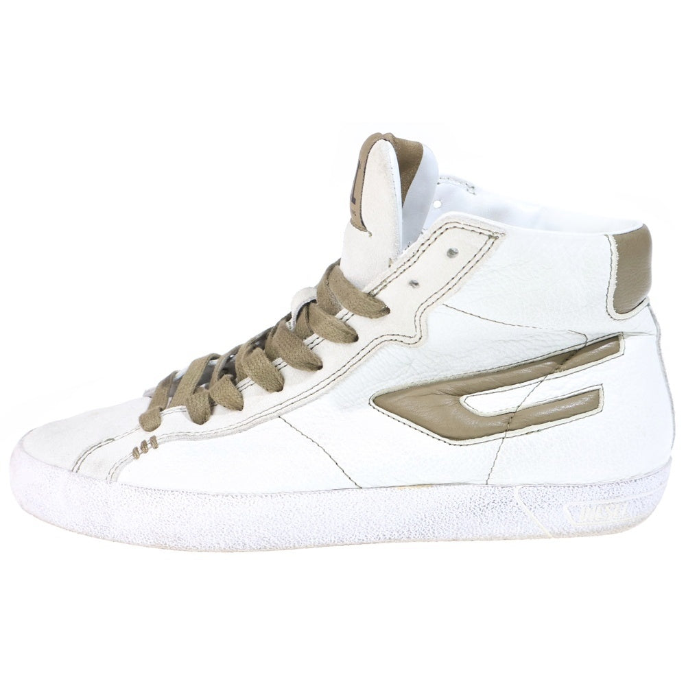 DIESEL(ディーゼル) S-LEROJI MID Y02742 PR663 ダーティ加工 Dロゴ ミッドカットスニーカー ホワイト