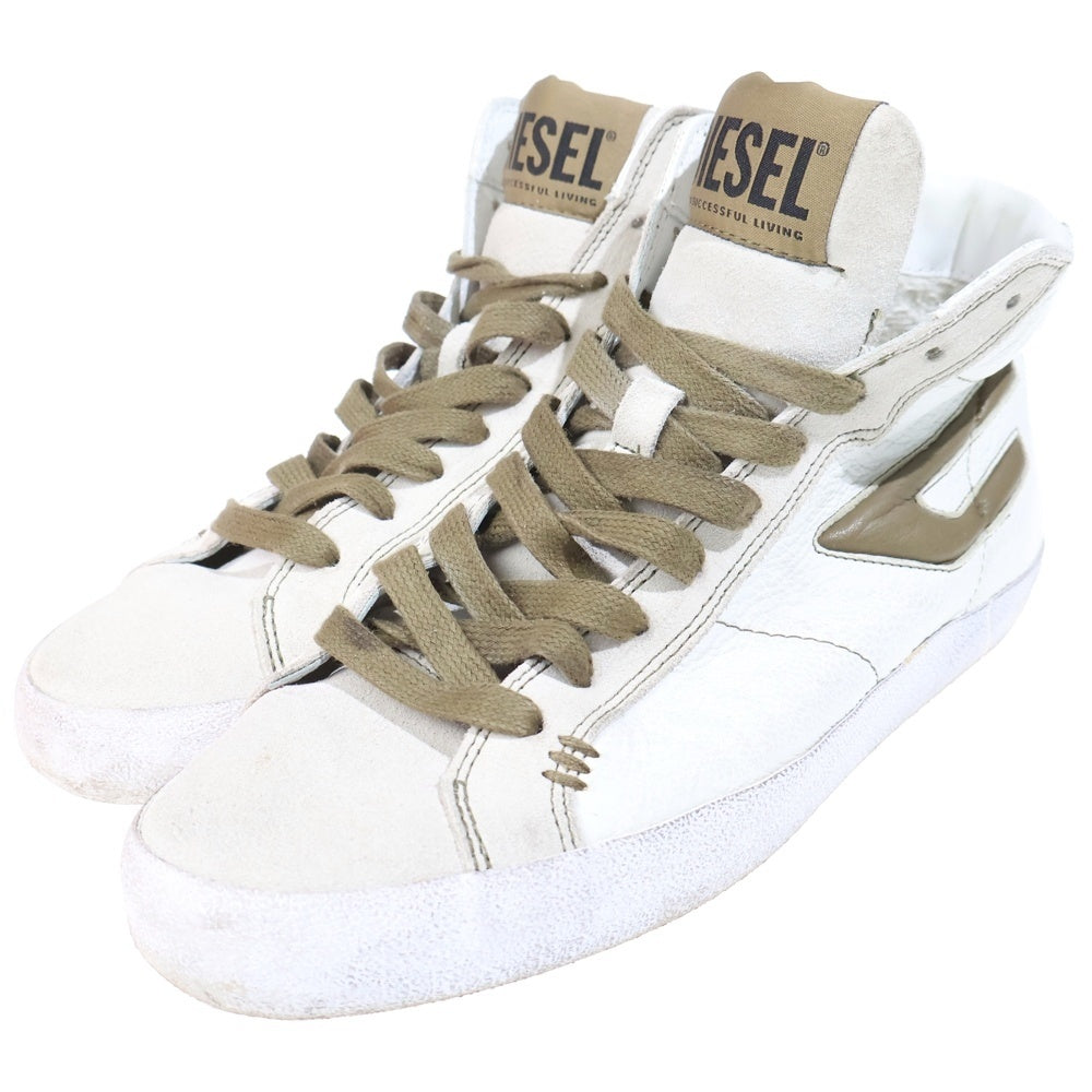 DIESEL(ディーゼル) S-LEROJI MID Y02742 PR663 ダーティ加工 Dロゴ ミッドカットスニーカー ホワイト