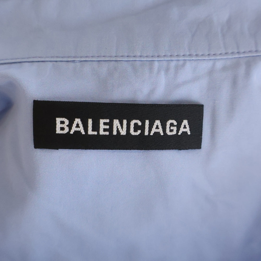 BALENCIAGA(バレンシアガ) ワンポイントBロゴ刺繍 コットン長袖シャツ ブルー 556898