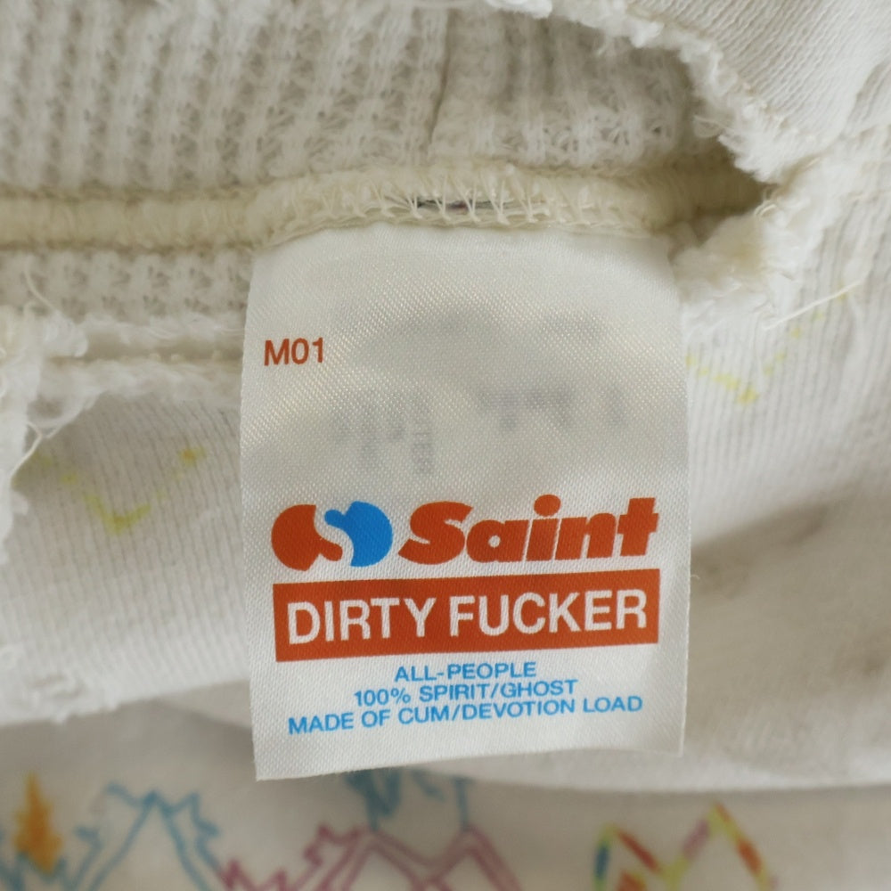 SAINT MICHAEL(セントマイケル) 26SS COCO_DOUBLE FACE HOODIE ダメージ加工 総柄プリント プルオーバーフーディー ホワイト SM-MK8-0000-C17