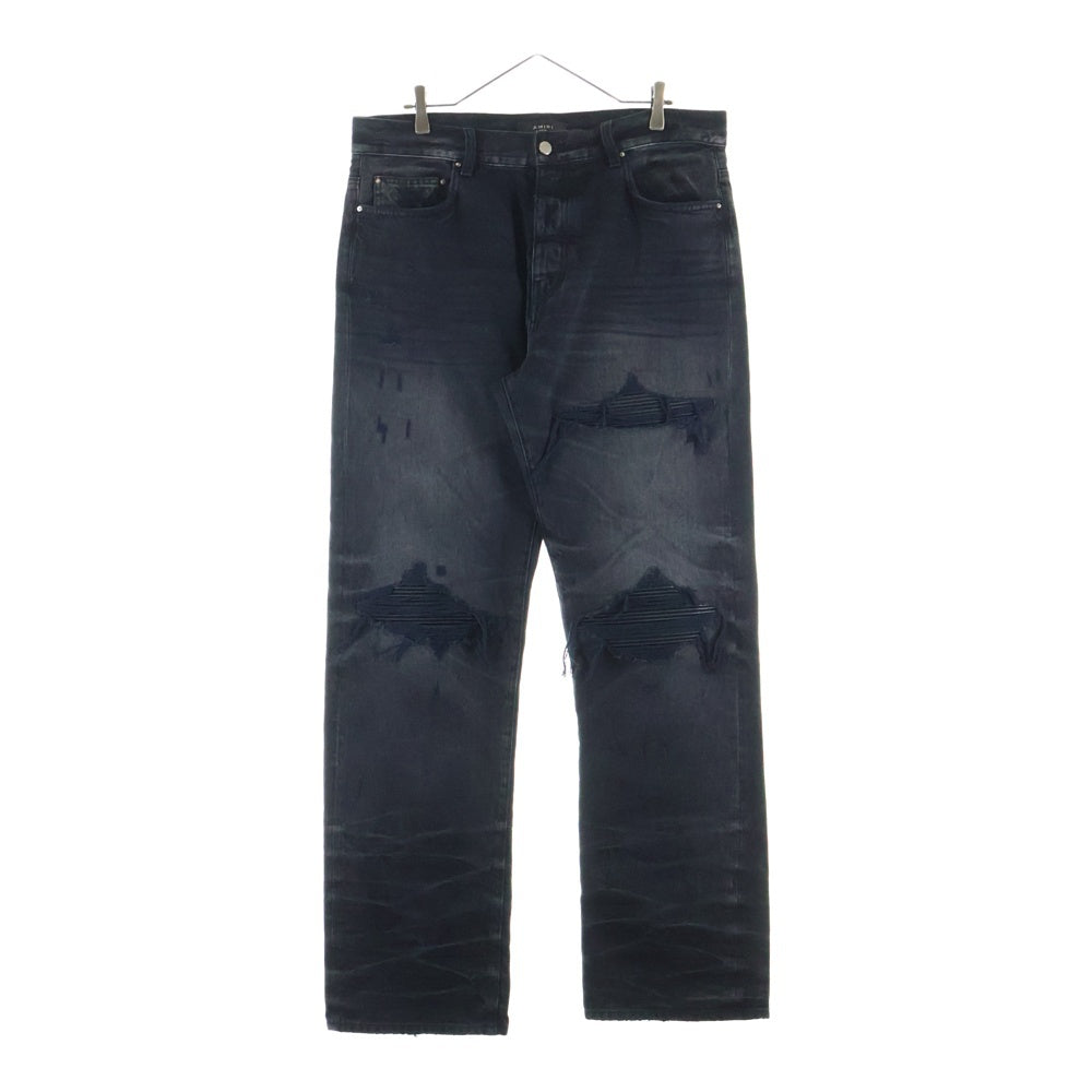 AMIRI(アミリ) デストロイ加工 ウォッシュド ワイドバギーデニムパンツ ブラック SRAMDNGH1086SMRBC00