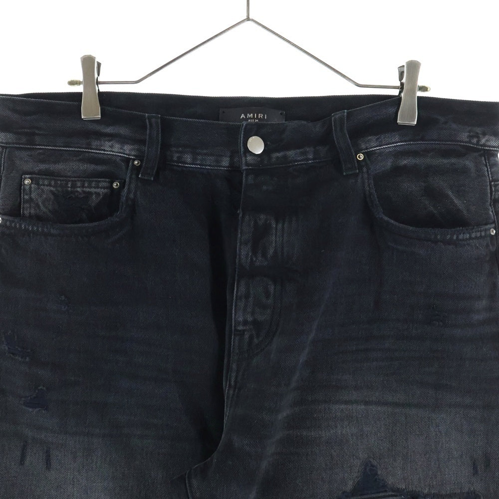 AMIRI(アミリ) デストロイ加工 ウォッシュド ワイドバギーデニムパンツ ブラック SRAMDNGH1086SMRBC00