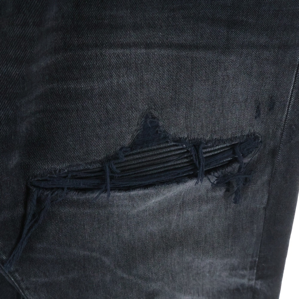 AMIRI(アミリ) デストロイ加工 ウォッシュド ワイドバギーデニムパンツ ブラック SRAMDNGH1086SMRBC00
