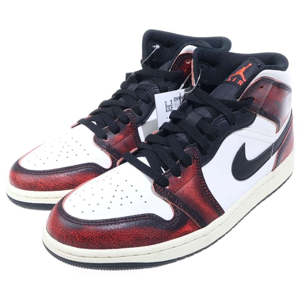 NIKE(ナイキ) AIR JORDAN1 MID SE WEAR AWAY エアジョーダン1 ミッド ハイカットスニーカー レッド/ホワイト US9.5/27.5cm DV9565-006