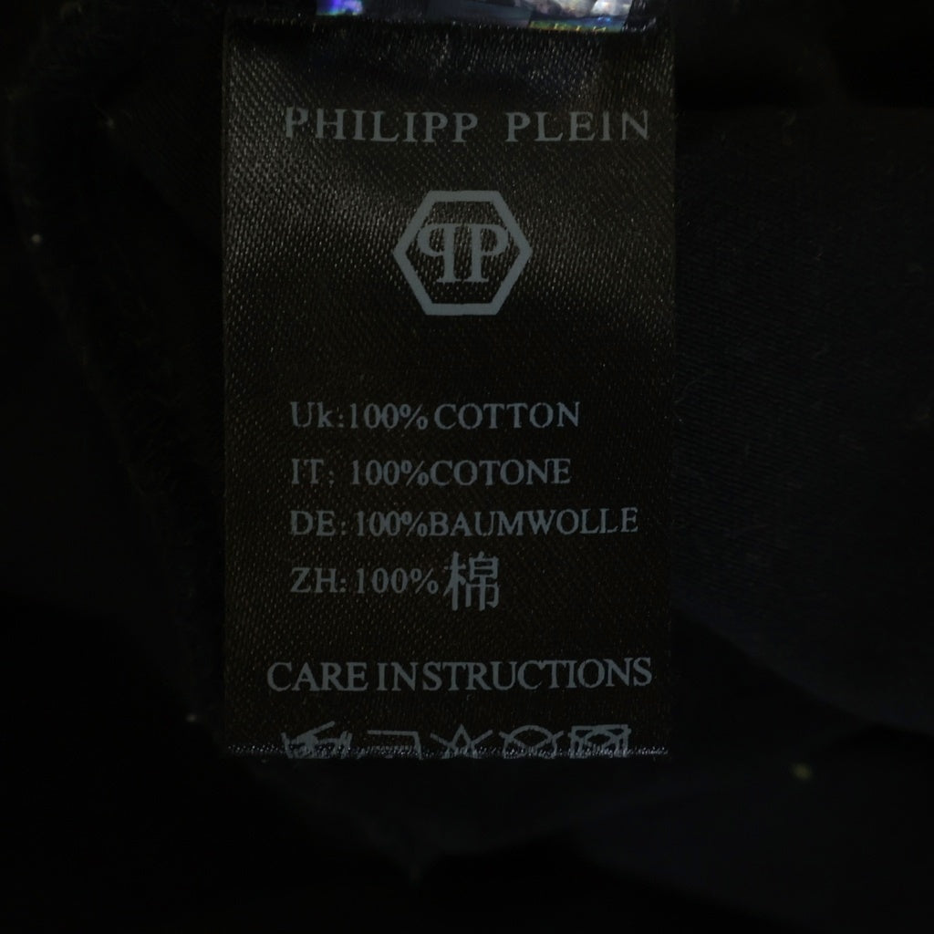 Philipp Plein(フィリッププレイン) HOMME タイガー ラインストーン ポロシャツ プリント 半袖Tシャツ カットソー ブラック