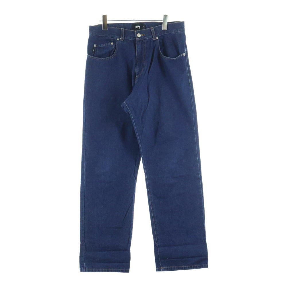 STUSSY(ステューシー) COW LEATHER PATCH DENIM PANTS カウレザーパッチ ワイドストレート デニムパンツ ジーンズ インディゴ