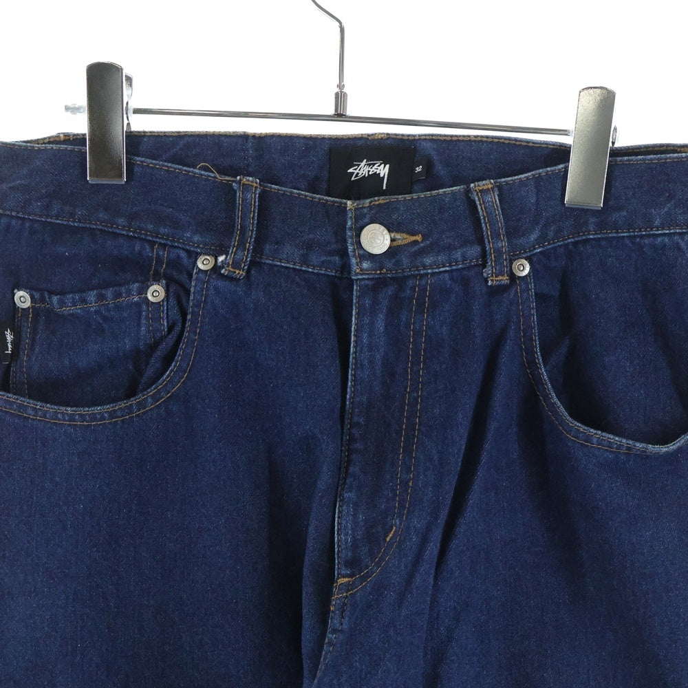STUSSY(ステューシー) COW LEATHER PATCH DENIM PANTS カウレザーパッチ ワイドストレート デニムパンツ ジーンズ インディゴ