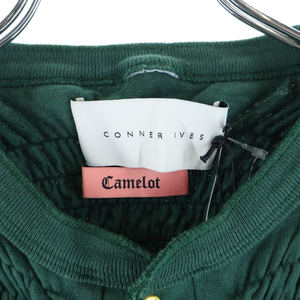 NO BRAND(ノーブランド) CONNER IVES(コーナーアイヴス) 2008RECONSTITUTED SHIRRED HENLEY T-SHIRT シャーリングフリル Tシャツ グリーン レディース