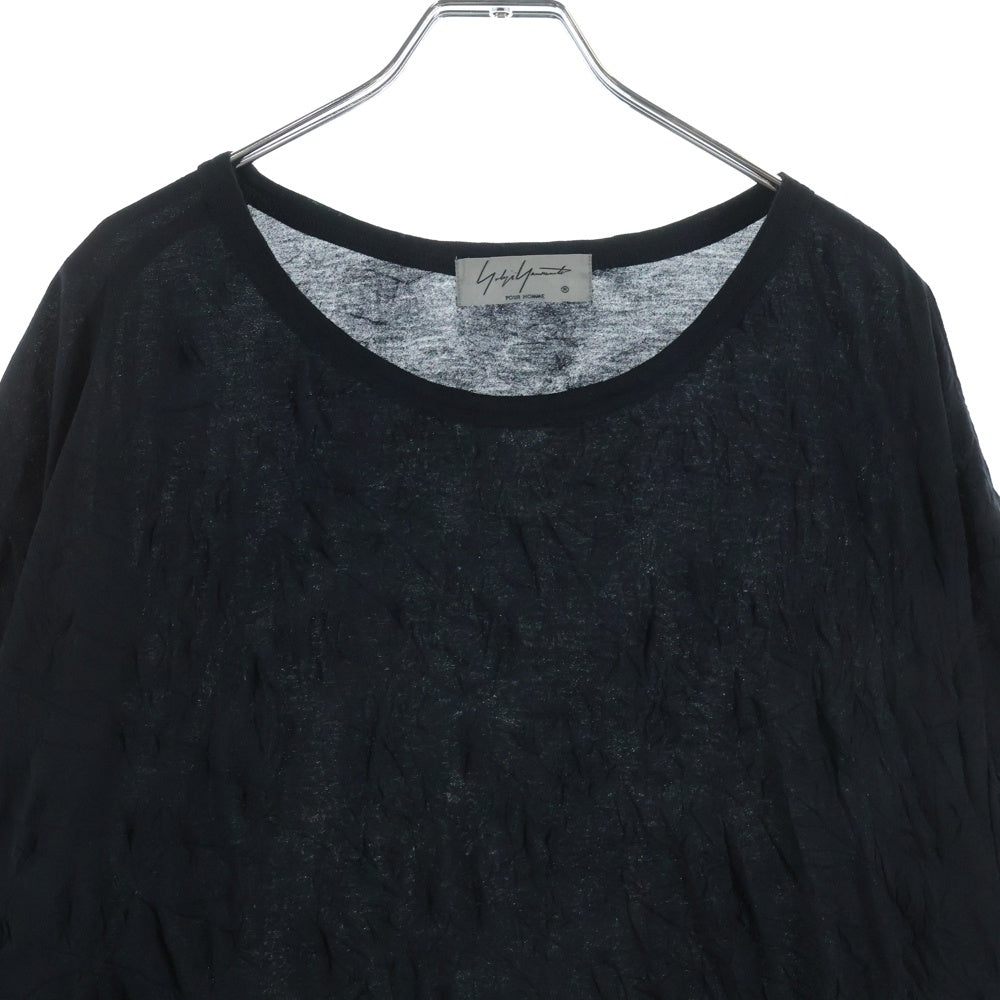Yohji Yamamoto POUR HOMME(ヨウジヤマモト プールオム) 20SS シワ加工 クルーネック半袖Tシャツカットソー ブラック HN-T87-889