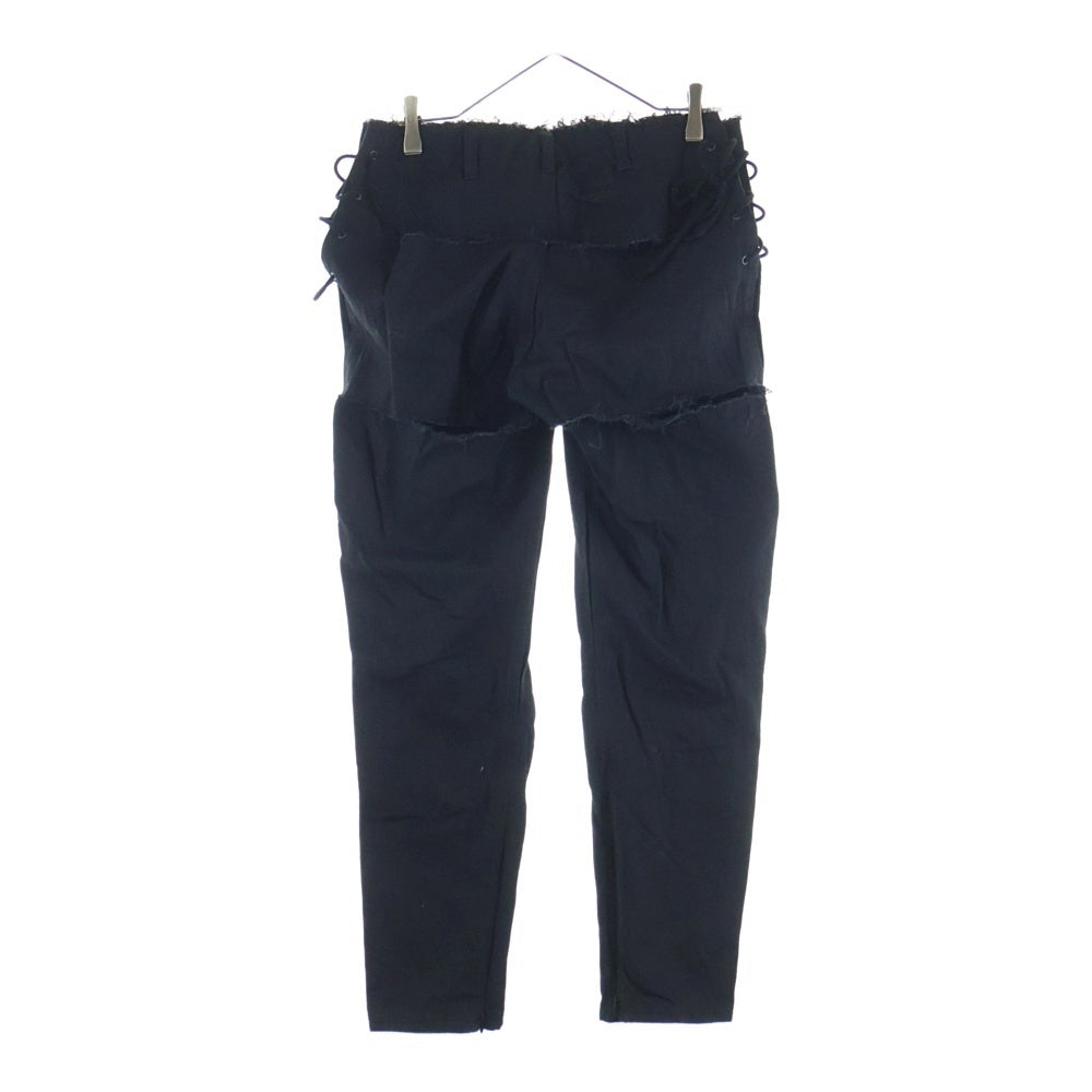 Yohji Yamamoto(ヨウジヤマモト) ダメージ加工 サイドドローコード デニムパンツ ジーンズ ブラック FE-P02-003