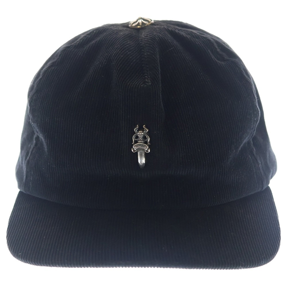 CHROME HEARTS(クロムハーツ) SLOUCHY 5 PANEL CAP ダガー装飾クロスボール付きスエードレザーキャップ 帽子 ブラック/シルバー