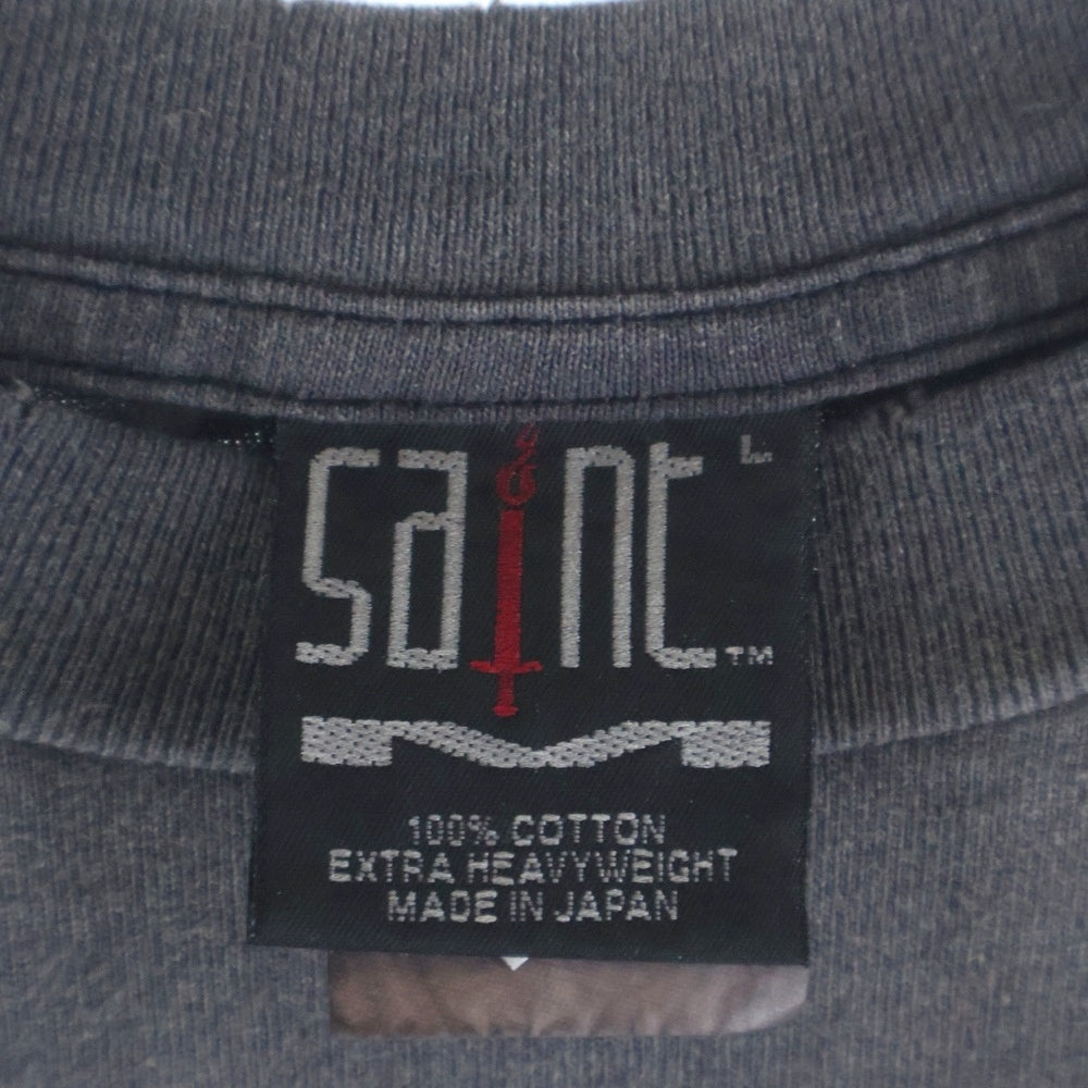SAINT MICHAEL(セントマイケル) 24SS ヴィンテージ加工 Baaプリント クルーネック半袖トTシャツカットソー ブラック SM-YS8-0000-005