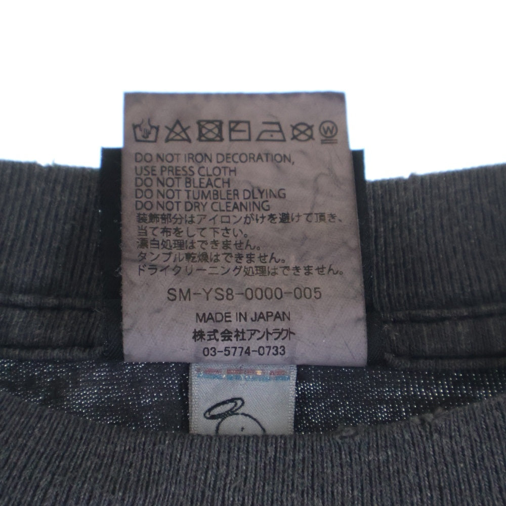 SAINT MICHAEL(セントマイケル) 24SS ヴィンテージ加工 Baaプリント クルーネック半袖トTシャツカットソー ブラック SM-YS8-0000-005