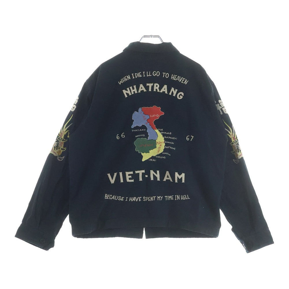 東洋エンタープライズ(トウヨウエンタープライズ) 福禄寿 VIETNAM MAP刺繍 コットン ベトナムジャケット スーベニア スカジャン スタジャン ネイビー TT10635