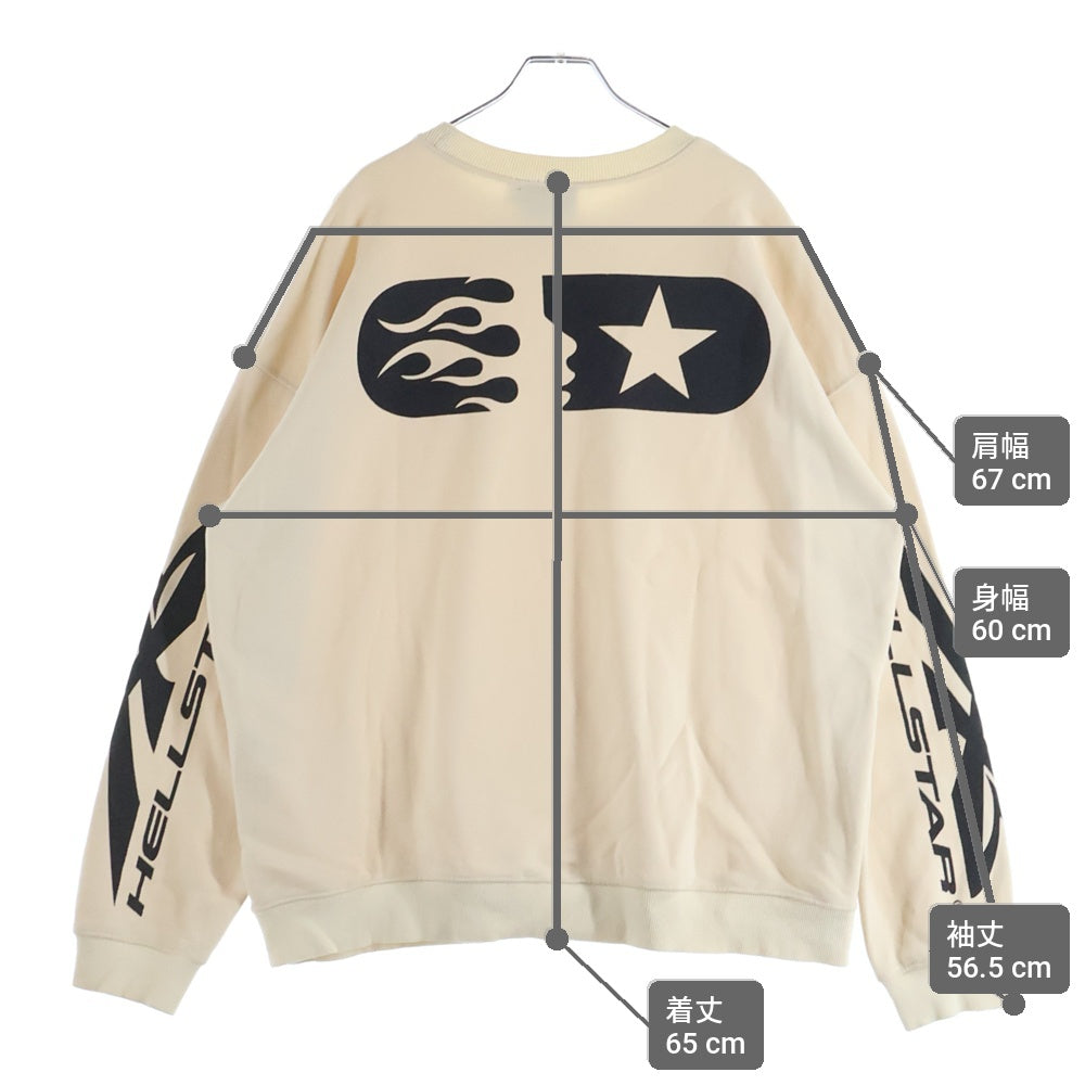 HELLSTAR(ヘルスター) 両面ロゴプリントクルーネック長袖スウェットトレーナー アイボリー