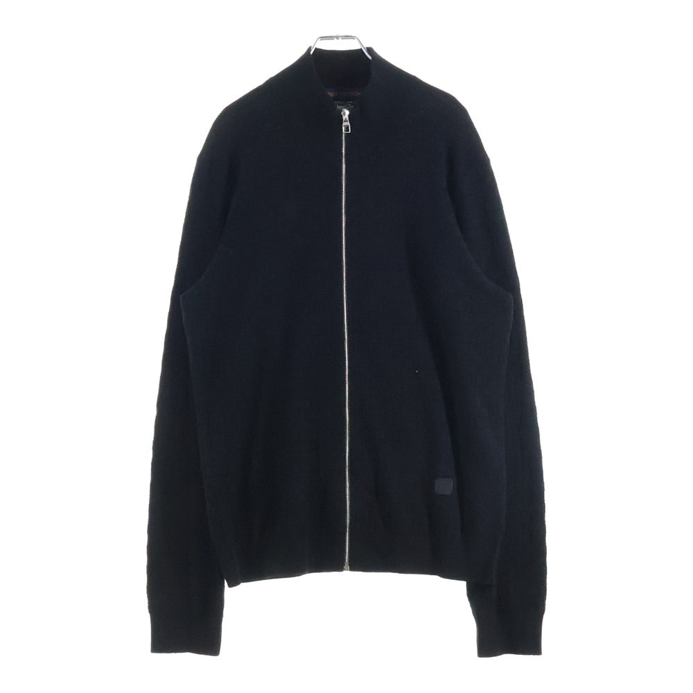 LOUIS VUITTON(ルイヴィトン) 20SS フロントレザーロゴパッチ ダミエ ジップ長袖ニットカーディガン ブラック HBN46WF99