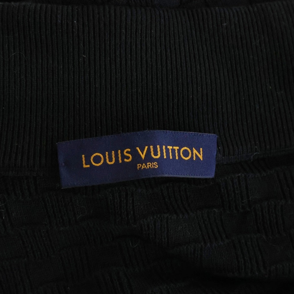 LOUIS VUITTON(ルイヴィトン) 20SS フロントレザーロゴパッチ ダミエ ジップ長袖ニットカーディガン ブラック HBN46WF99