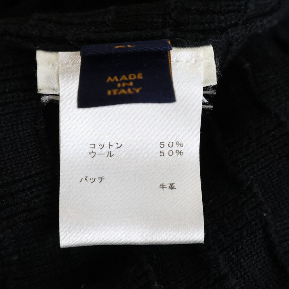 LOUIS VUITTON(ルイヴィトン) 20SS フロントレザーロゴパッチ ダミエ ジップ長袖ニットカーディガン ブラック HBN46WF99
