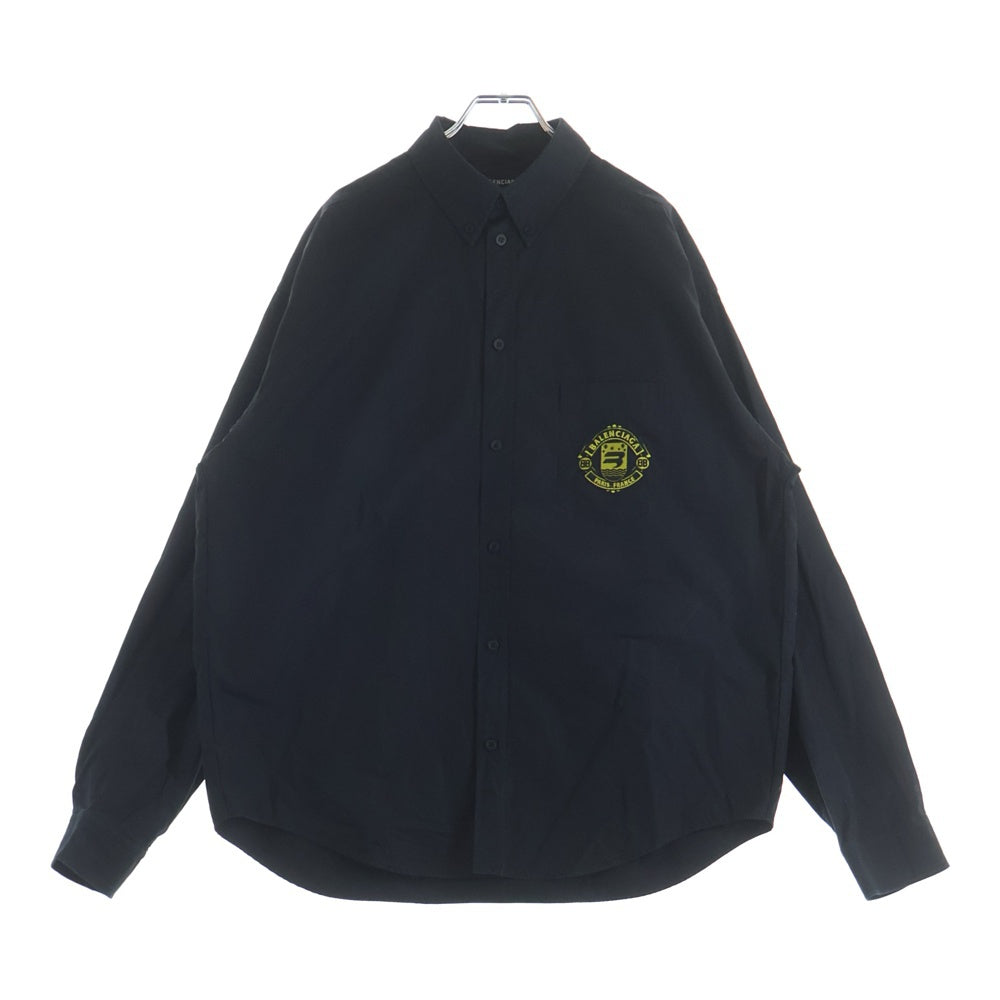 BALENCIAGA(バレンシアガ) 21AW QUEST LARGE FIT SHIRTS 671590 オーバーサイズ フロントロゴ刺繍長袖コットンシャツ ブラック