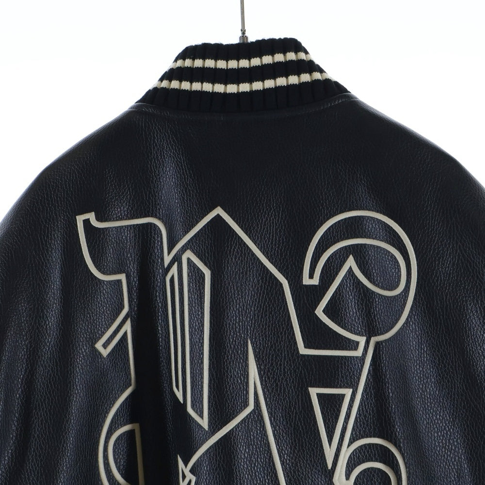Palm Angels(パームエンジェルス) Varsity Monogram Bomber Jacket PMEK001E23FAB001 ヴァーシティ モノグラム ボンバージャケット レザー スタジャン ブラック