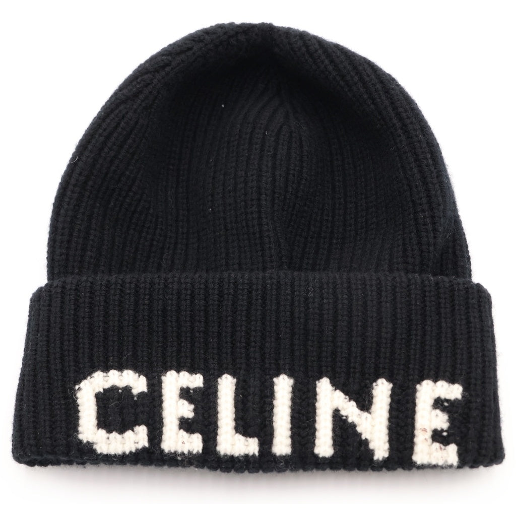 CELINE(セリーヌ) ウール カシミヤ混 ビーニー ニット帽 ブラック AA0H92I93 38AO