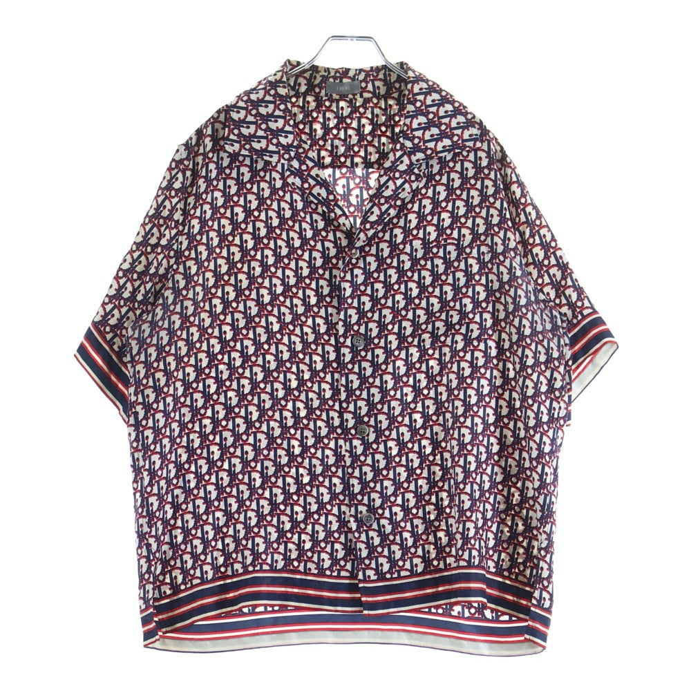 DIOR(ディオール) 20SS Oblique Silk Shirt 013C549A4751 総柄オブリーク ロゴ 半袖ハワイアンシルクシャツ レッド/ネイビー