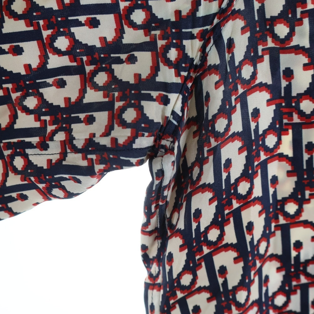DIOR(ディオール) 20SS Oblique Silk Shirt 013C549A4751 総柄オブリーク ロゴ 半袖ハワイアンシルクシャツ レッド/ネイビー