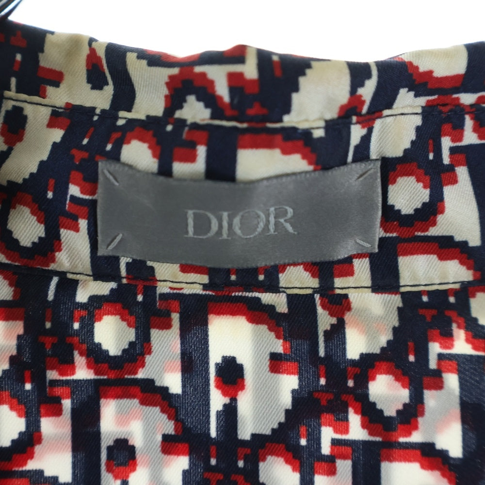DIOR(ディオール) 20SS Oblique Silk Shirt 013C549A4751 総柄オブリーク ロゴ 半袖ハワイアンシルクシャツ レッド/ネイビー